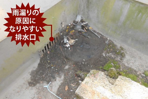 排水溝ドレンの詰まりは雨漏りに繫がり易い