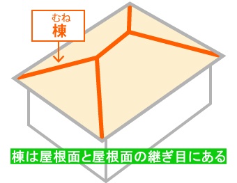 棟は屋根面と屋根面の継ぎ目にある