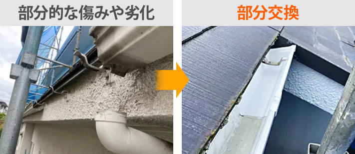 雨樋に部分的な傷みや劣化がある場合は部分交換
