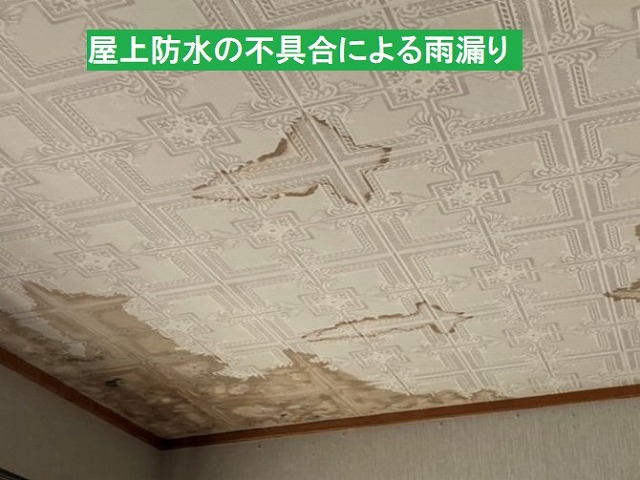 屋上防水の不具合による雨漏り