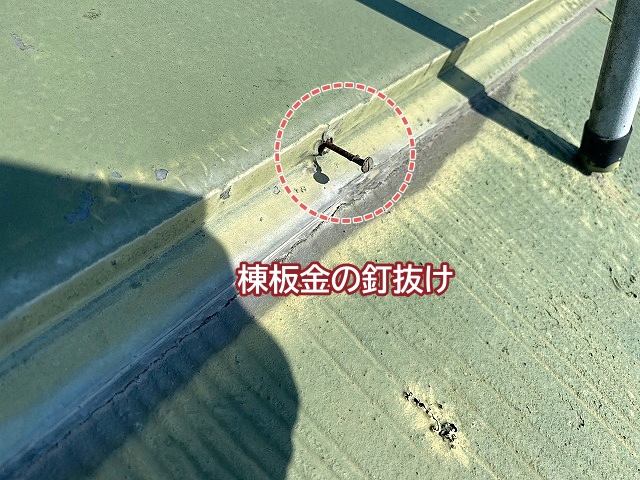 棟板金の釘抜け