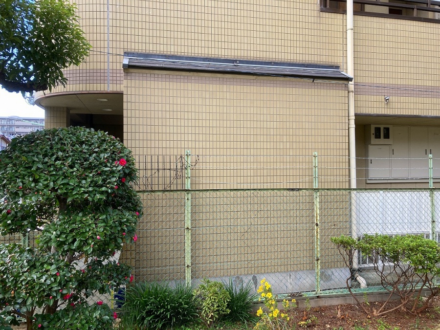 マンション入り口横の庇