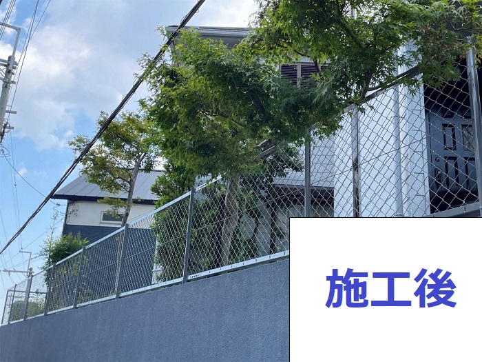 宝塚市で擁壁の塗装工事を行った後の様子