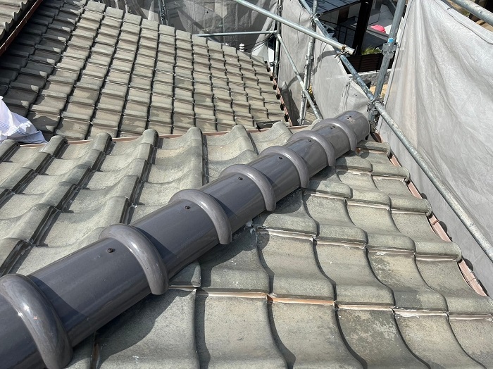 加古郡播磨町での棟瓦取り直し完了