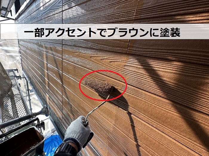 神戸市垂水区での外壁塗装で一部ブラウンに塗装