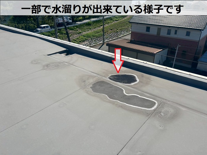 屋上に水溜りが出来ている様子