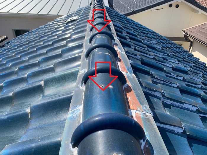 神戸市兵庫区で瓦屋根調査を行った棟瓦の様子