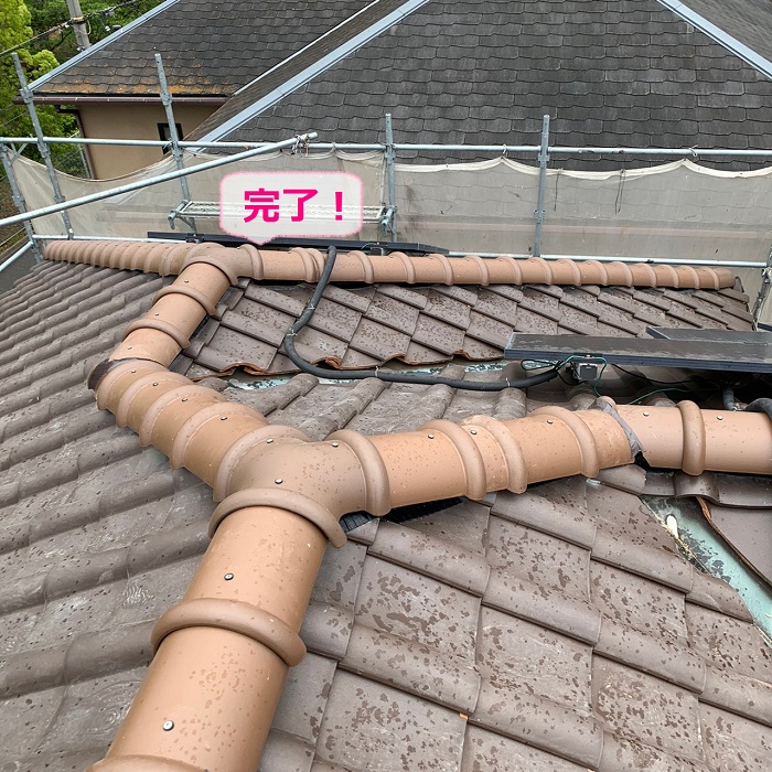 加古郡播磨町での棟瓦取り直し完了