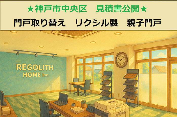 神戸市中央区で門戸取り替えとしてリクシル製の親子門戸を取り付ける現場のサムネイル
