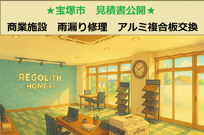 宝塚市で雨漏り修理としてアルミ複合版を張り替える現場のサムネイル