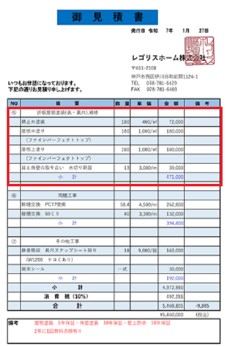神戸市兵庫区で屋根面積180平米の庇、折板屋根を塗り替える現場の様子