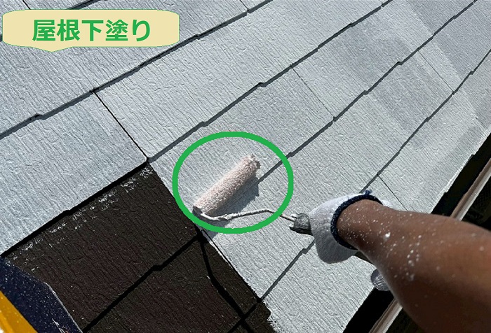 神戸市垂水区で屋根塗り替えにパーフェクトクーラーベストを使用する現場で屋根下塗