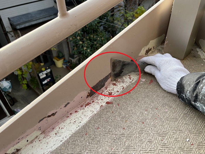 鉄骨階段部分塗装ケレン