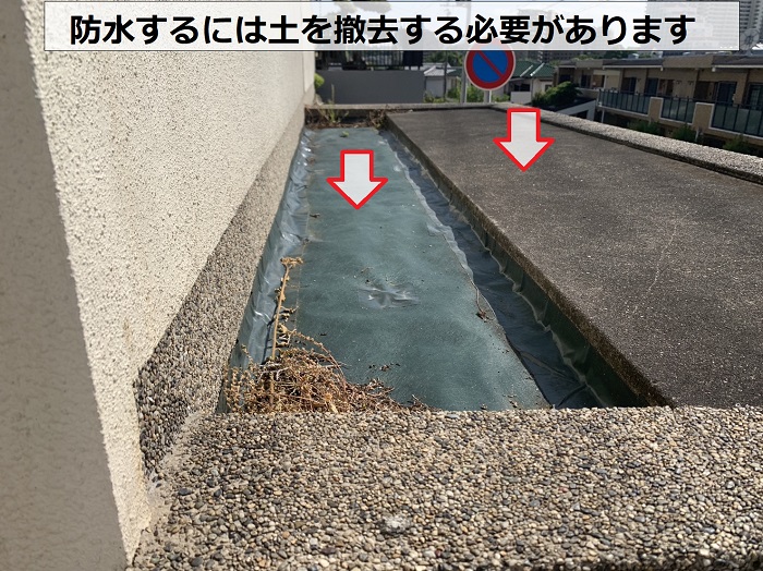 掘り込みガレージの上を防水するには土を撤去する必要があります