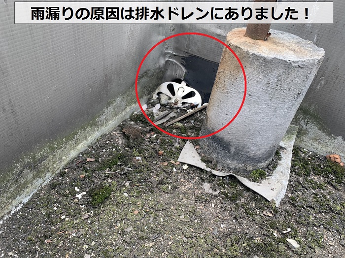 陸屋根からの雨漏り原因は排水ドレン