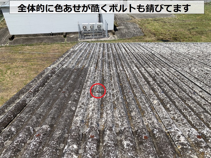 工場の屋根のボルトが錆びている様子