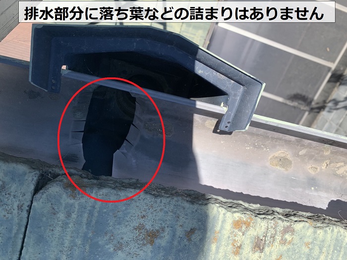 雨樋の排水部分に落ち葉などの詰まりは無し