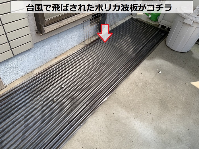 台風で飛ばされたポリカ波板がコチラ
