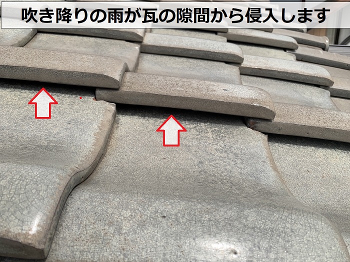 葺き替えリフォームを行う瓦屋根には隙間が多く発生