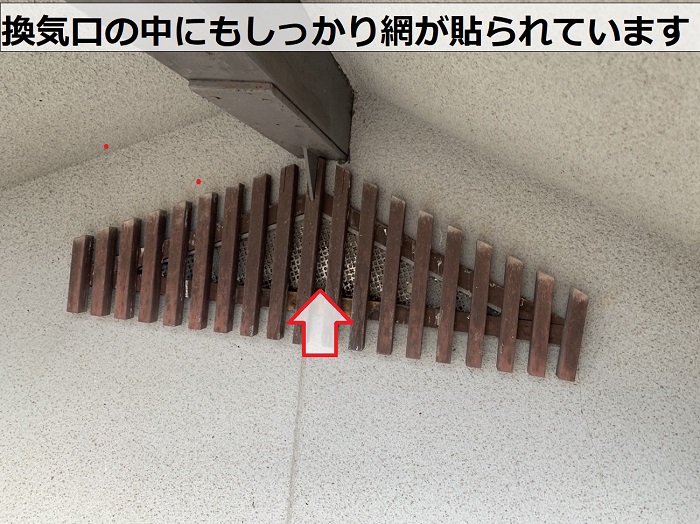 家コウモリ対策の調査で換気口の隙間をチェック