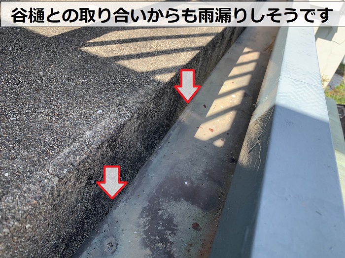 雨漏りしている中古物件の谷樋も雨漏りの原因となっている