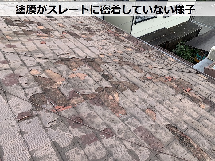 屋根塗装をしているがスレートに密着していない様子