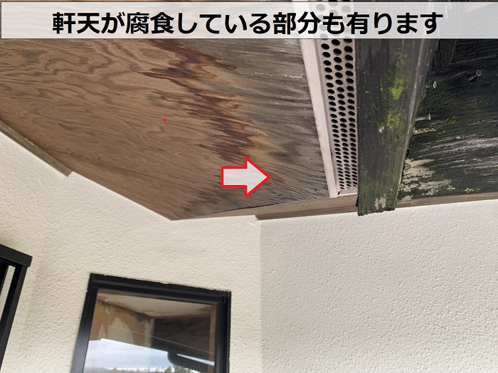 軒天が腐食している様子