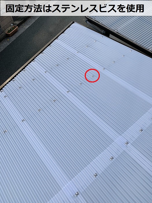 芦屋市での物置屋根貼り替えでステンレスビスを使用