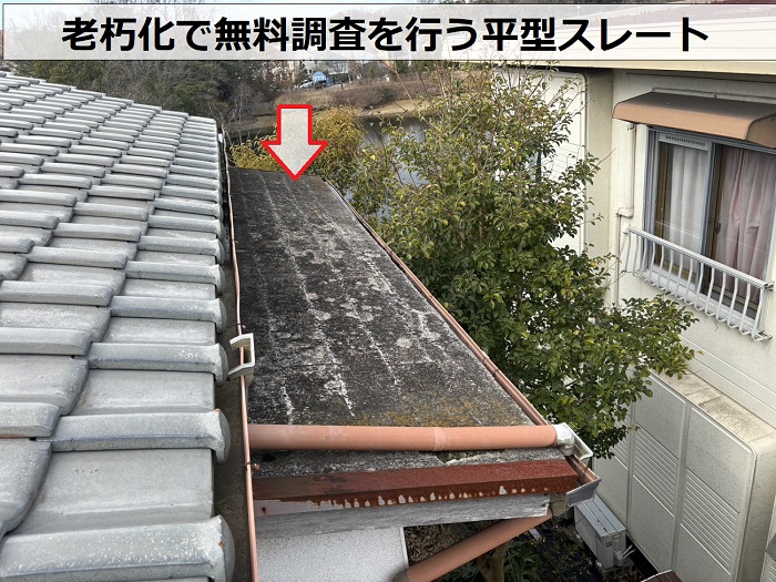 老朽化した平型スレートの様子