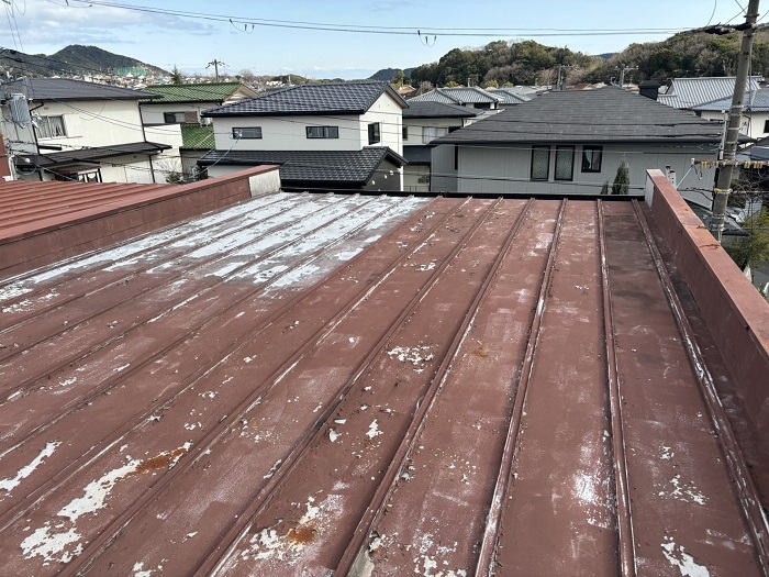 テラスハウスの雨漏り点検している瓦棒