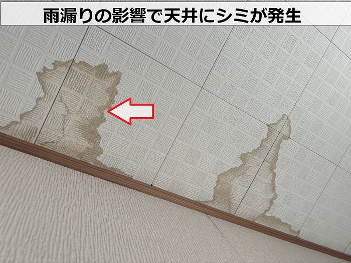 雨漏りの影響で天井にシミ発生