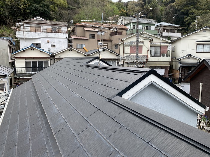 雨漏り調査を行うスレート屋根の様子