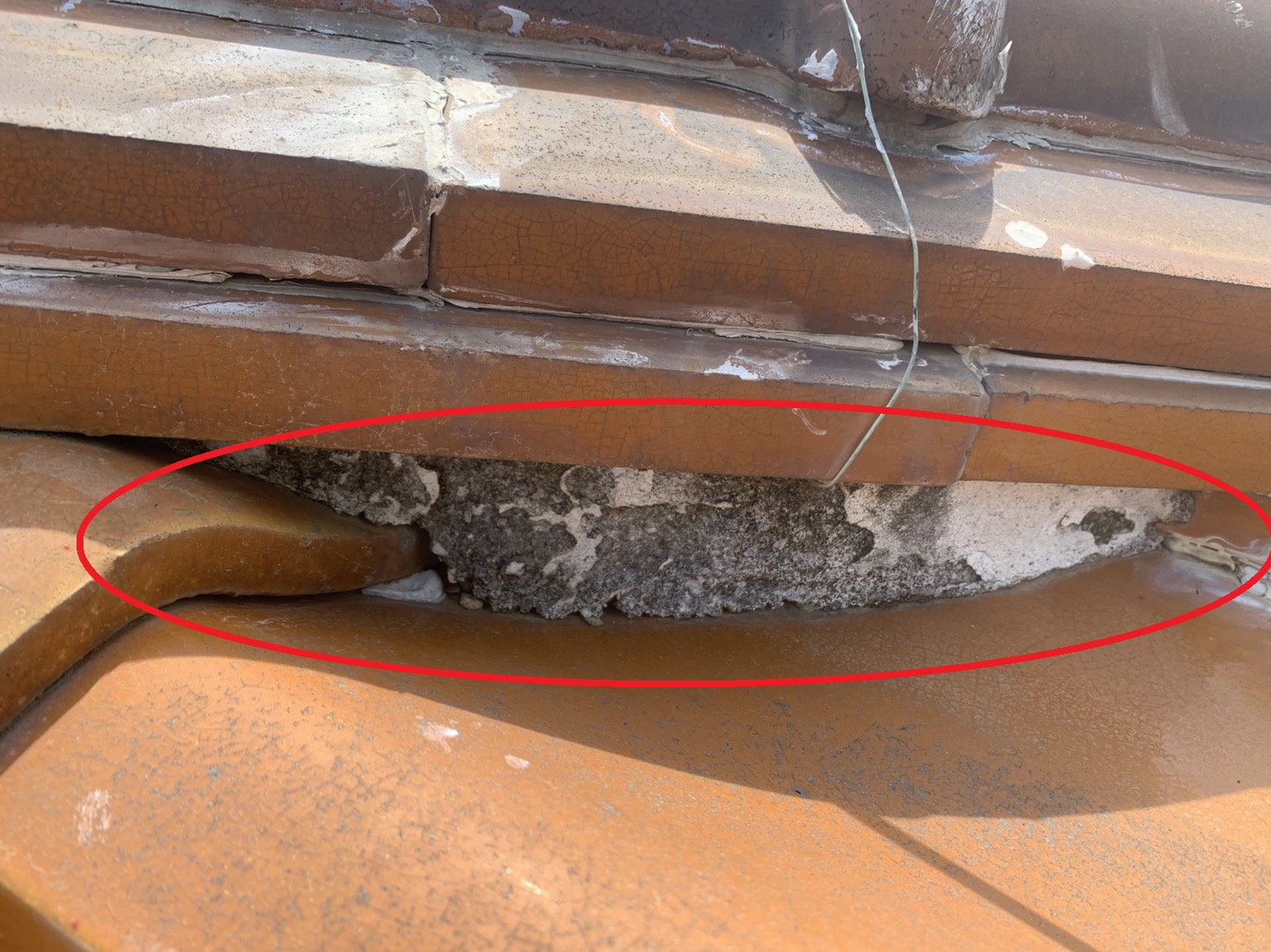 雨漏りが原因で漆喰の表面が劣化している様子