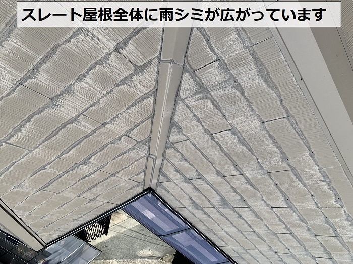 スレート屋根全体が色あせている様子