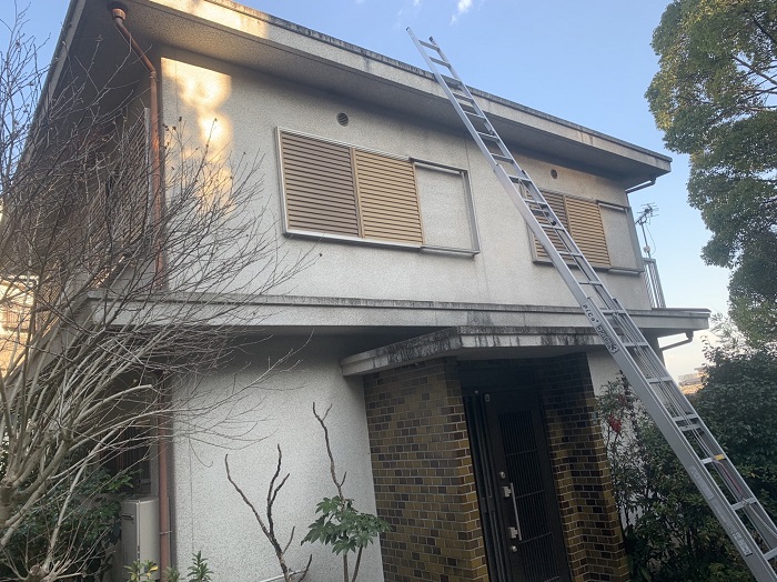 屋上のお見積もりを行うために梯子を掛けた様子