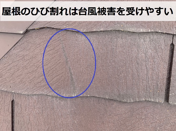 屋根のひび割れている様子