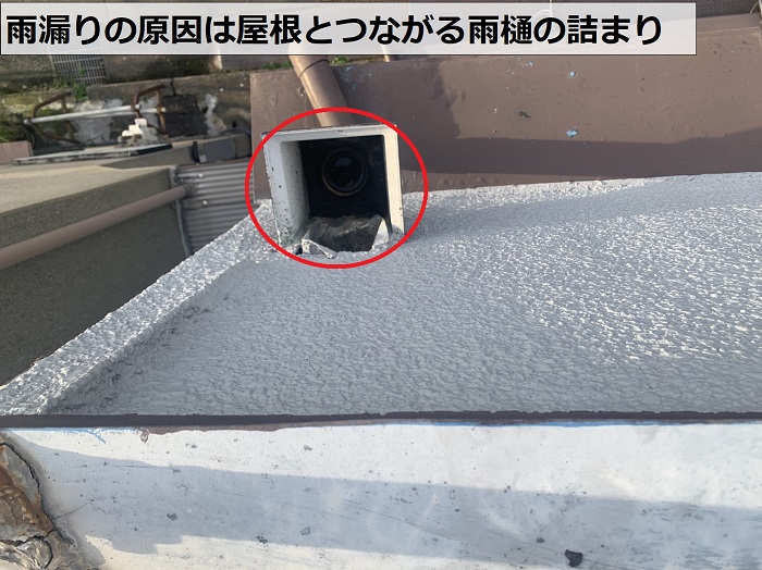 雨漏りの原因はトタン屋根とつながる雨樋の詰まり