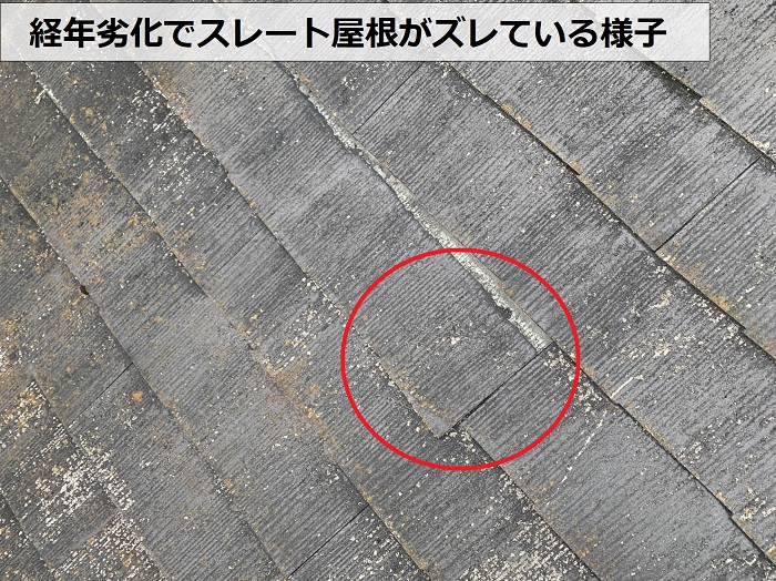 経年劣化でスレート屋根がズレている様子