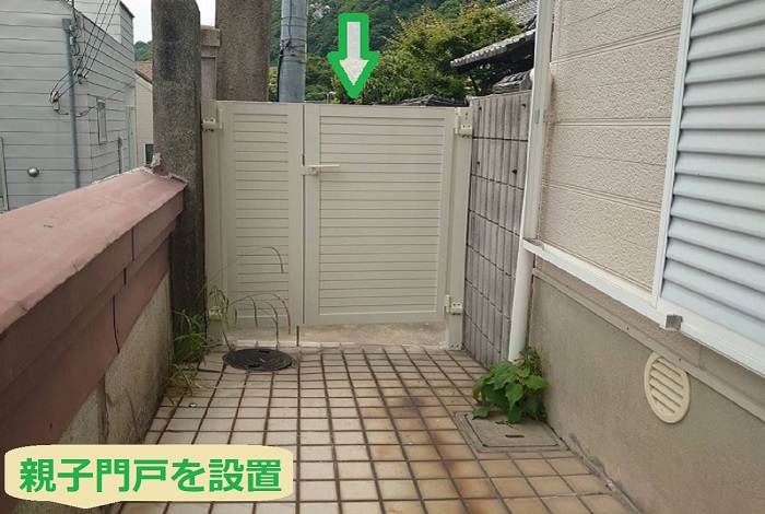 神戸市中央区で親子門戸取り替えの見積書公開を行う現場で親子門戸取り付け