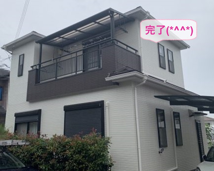神戸市灘区で外壁窯業サイディングの塗り替えが完了した現場の様子
