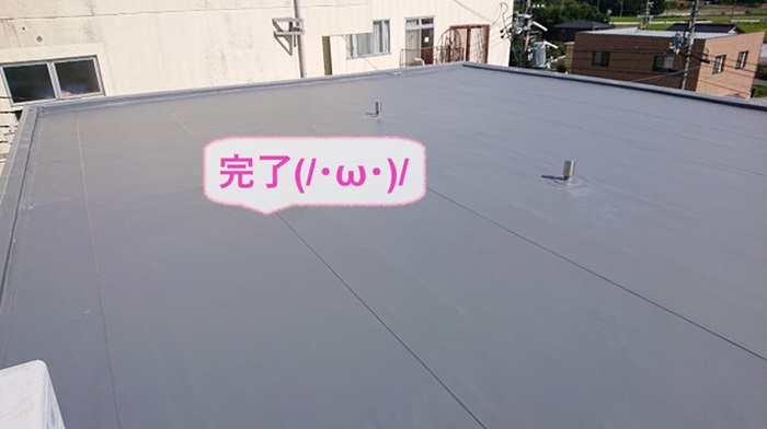 神戸市西区の陸屋根ゴムシート防水の改修工事で塩ビシートを用いて雨漏りを解決した現場の様子
