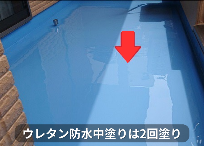 市川町 ウレタン防水通気緩衝工法で中塗り