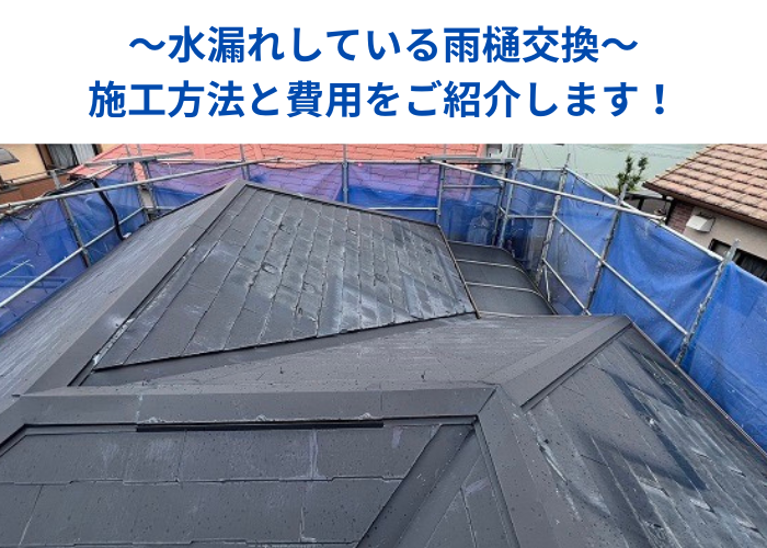 朝来市 水漏れしている雨樋の交換を行う現場の様子