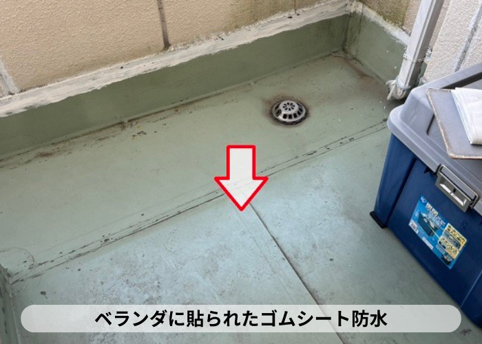 丹波篠山市 戸建てに貼られているベランダのシート防水
