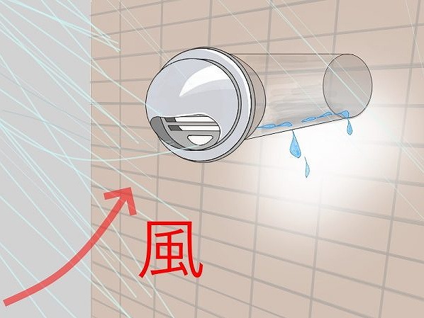 強風で雨水が ダクト内へ押し込まれる
