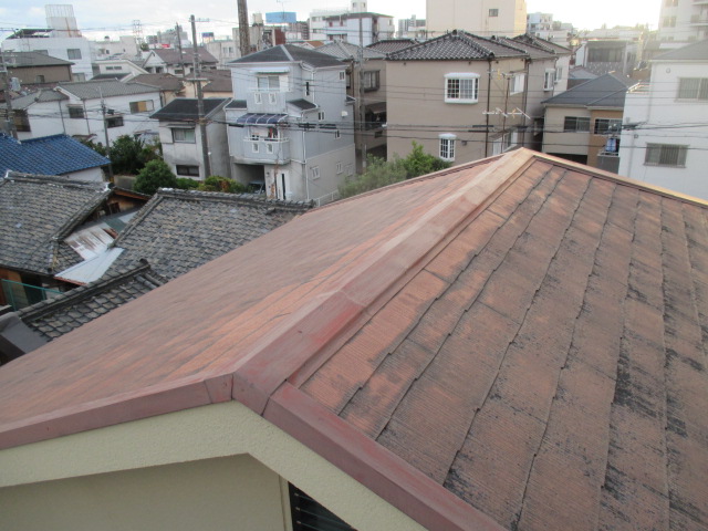 西宮市木造住宅カラーベスト屋根劣化黒染み