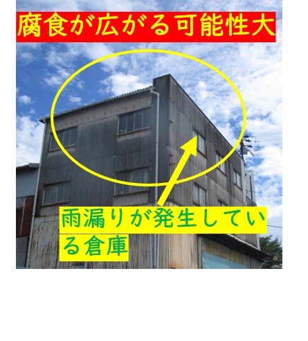 雨漏りが発生している倉庫屋根