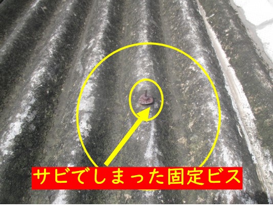屋根材を固定しているビスのサビ