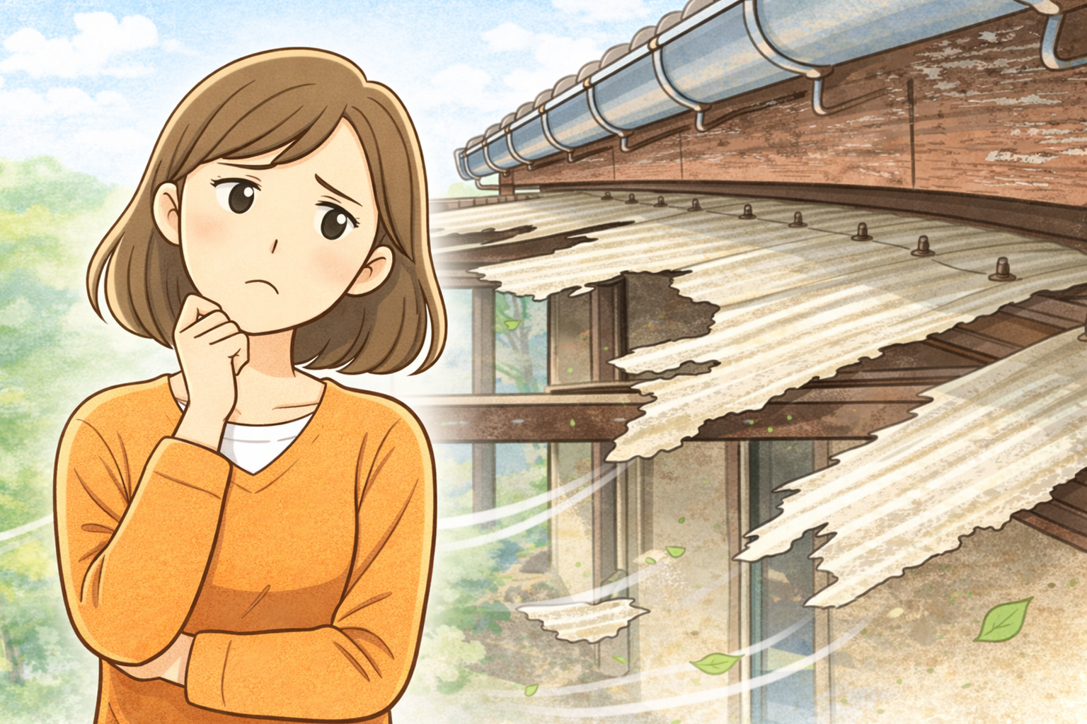波板屋根ポリカ劣化に悩んでいる女性のイメージ画像