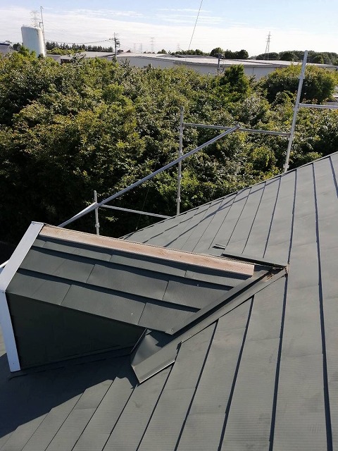 棟板金を剥がした様子